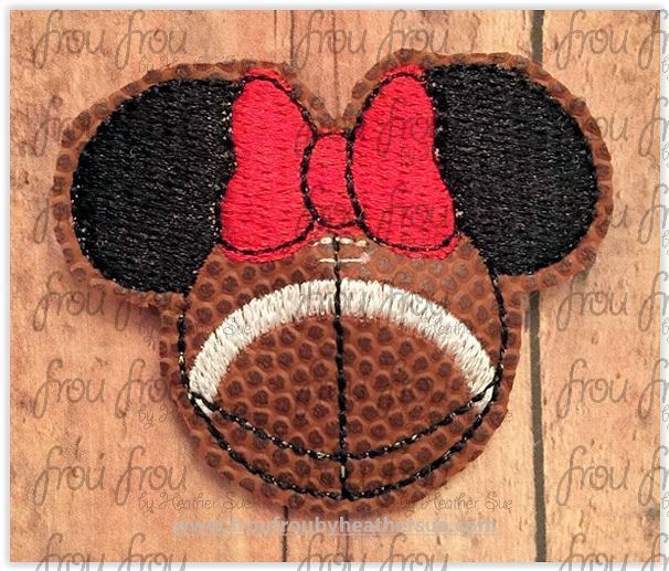 Clippie Football Miss Mouse Head Machine Embroidery In The Hoop Project 1.5, 2, 3, and 4 inch