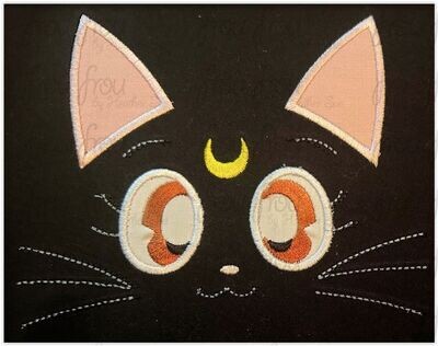 Sailor Cat Anime Face Only Machine Applique and Filled Embroidery Design, Multiple Sizes, including 2.5