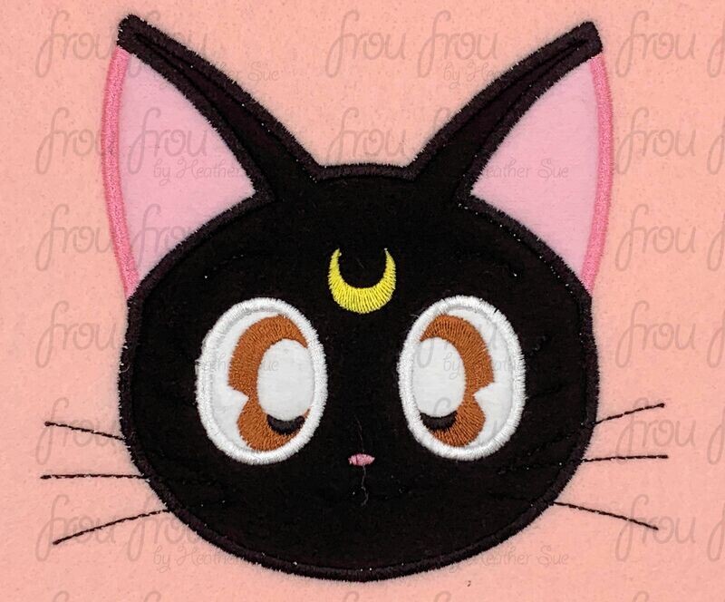 Sailor Cat Anime Head Machine Applique and Filled Embroidery Design, Multiple Sizes, including 2.5"-16"
