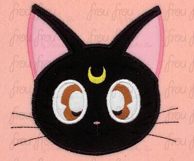 Sailor Cat Anime Head Machine Applique and Filled Embroidery Design, Multiple Sizes, including 2.5