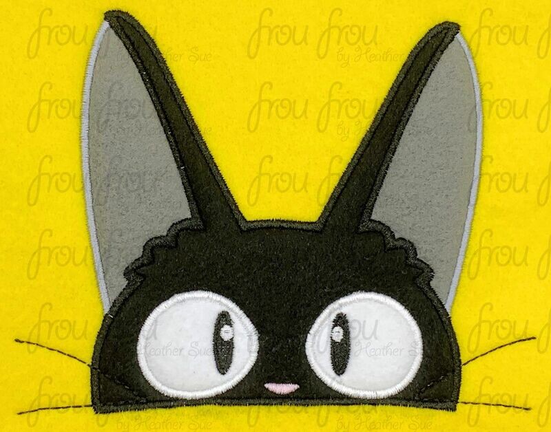 Jigee Cat Delivery Service Anime Peeker Machine Applique and Filled Embroidery Design, Multiple Sizes, including 2.5"-16"