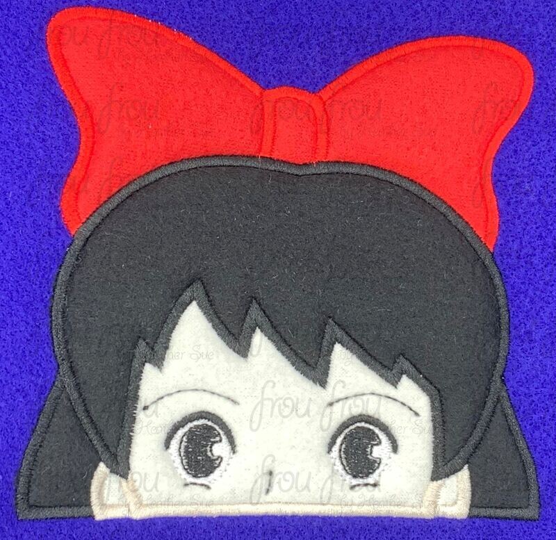Keekee Delivery Service Anime Peeker Machine Applique and Filled Embroidery Design, Multiple Sizes, including 2.5"-16"