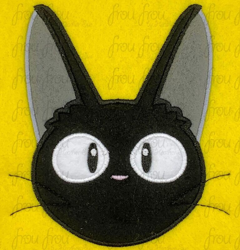 Jigee Cat Delivery Service Anime Head Machine Applique and Filled Embroidery Design, Multiple Sizes, including 2.5"-16"