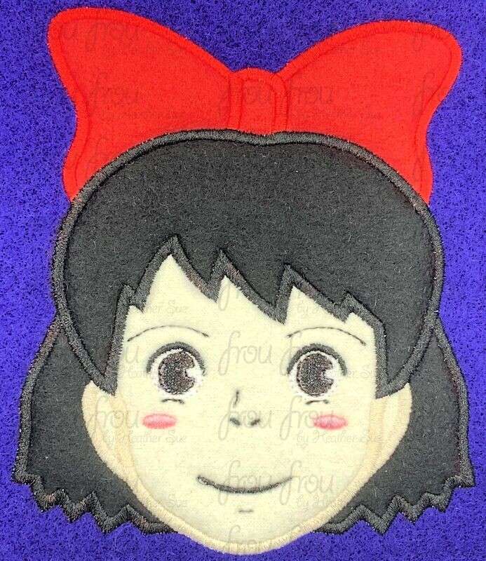 Keekee Delivery Service Anime Head  Machine Applique and Filled Embroidery Design, Multiple Sizes, including 2.5"-16"