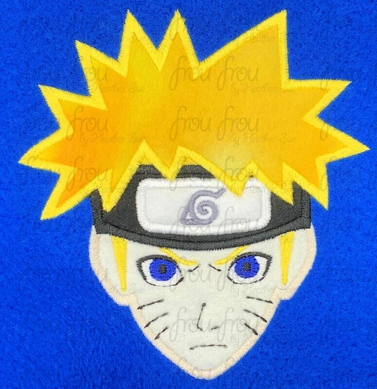 Norooto Anime Head  Machine Applique and Filled Embroidery Design, Multiple Sizes, including 2.5"-16"