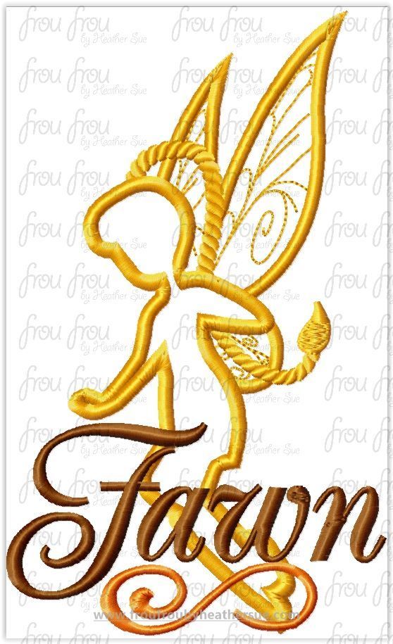 Fawna Fairy Silhouette and Wording THREE Design SET Machine Applique Embroidery Designs, multiple sizes including 2