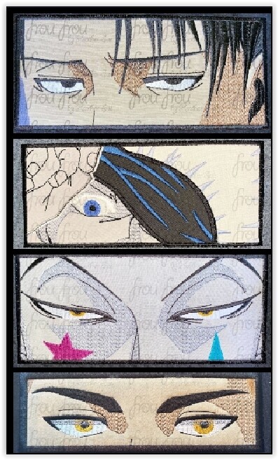Attack Titan Eyes FOUR Design SET Anime Machine Applique and Filled Embroidery Design, Multiple sizes 3"-16"