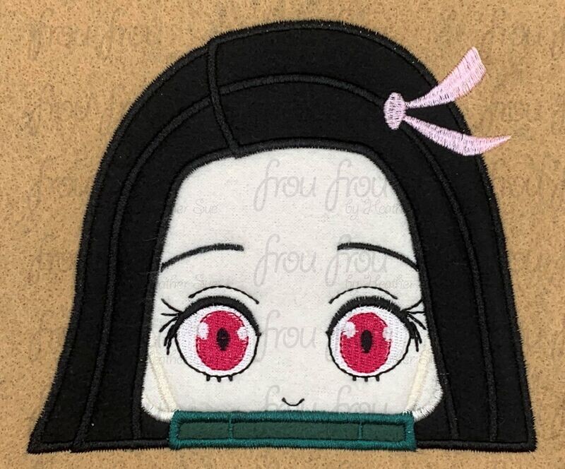 Nezooko Slayer Anime Peeker Machine Applique and Filled Embroidery Design, Multiple Sizes, including 2.5"-16"