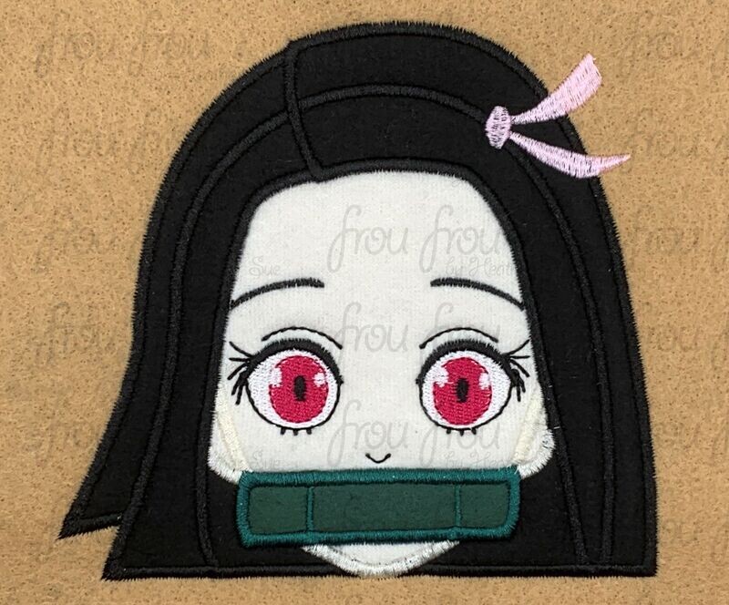 Nezooko Slayer Head Anime Machine Applique and Filled Embroidery Design, Multiple Sizes, including 2.5"-16"