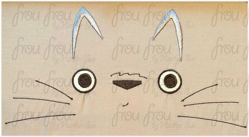Totoroll Neighbor Anime Face Only Machine Filled Embroidery Design, Multiple Sizes, including 2.5"-16"