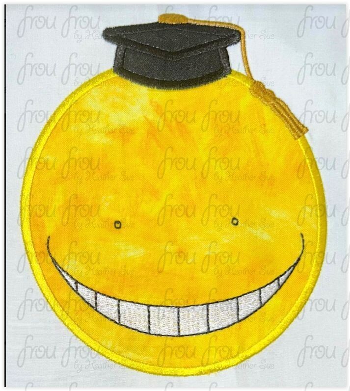 Korow Sensei Head Anime Machine Applique and Filled Embroidery Design, Multiple Sizes, including 2.5"-16"
