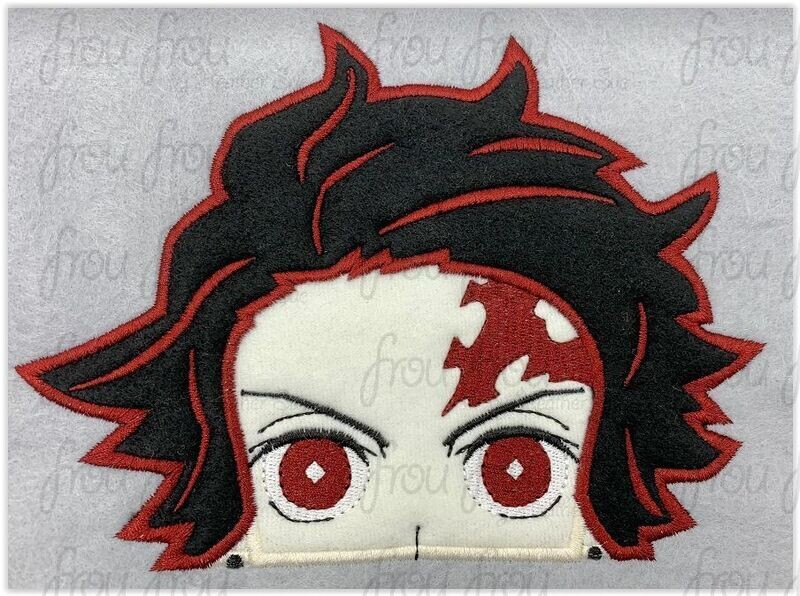 Tanjeero Slayer Anime Peeker Machine Applique and Filled Embroidery Design, Multiple Sizes, including 2.5"-16"