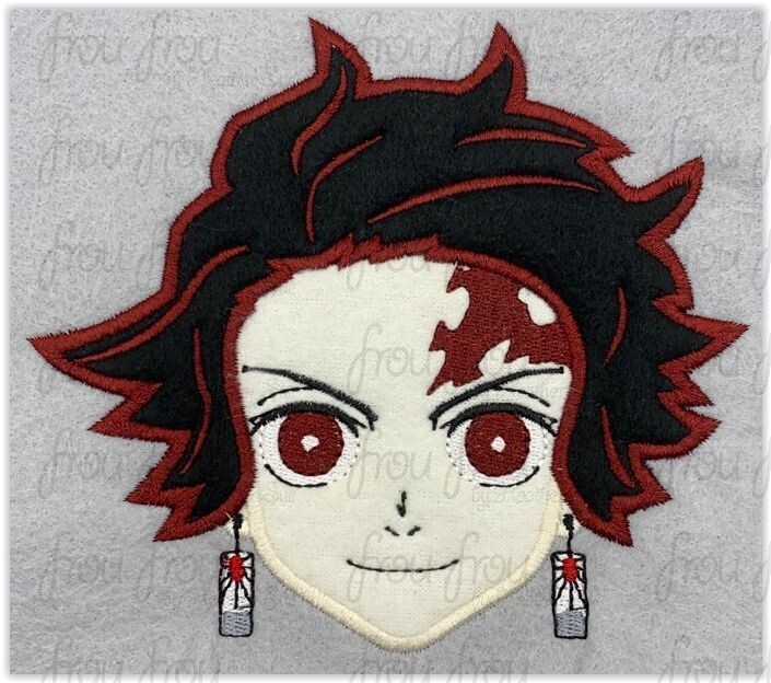 Tanjeero Slayer Head Anime Machine Applique and Filled Embroidery Design, Multiple Sizes, including 2.5"-16"