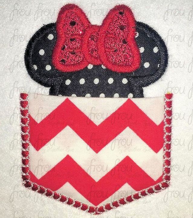 Pocket Miss Mouse Head In the hoop Project Machine Applique Embroidery Design- 2&quot;-6&quot;