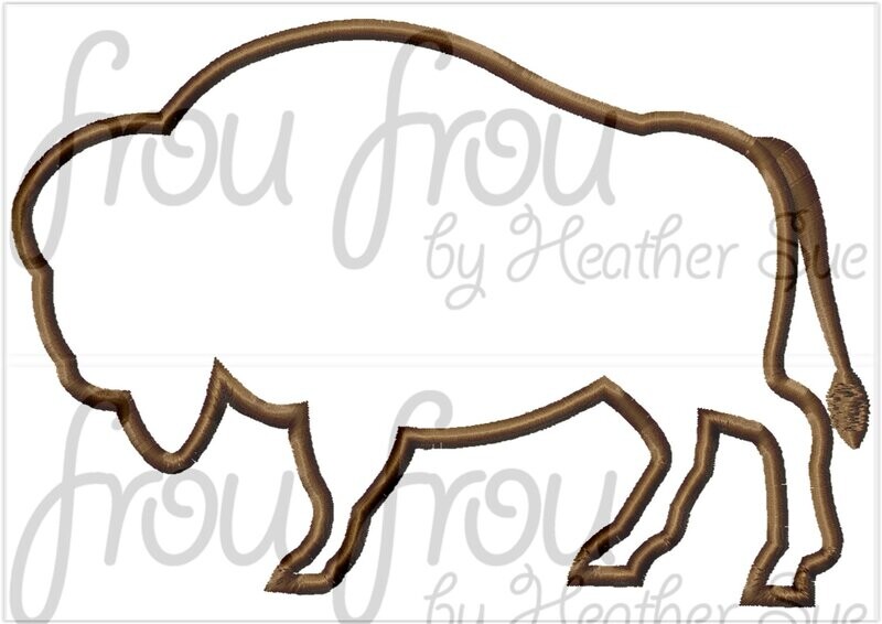 Buffalo Silhouette Outline Machine Applique and Filled Embroidery Design Multiple Sizes, including 1"-16"