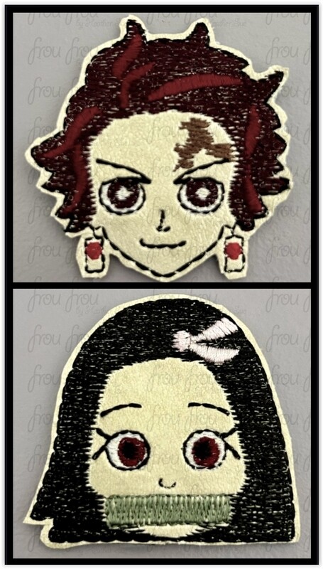 Tanjeero and Nezooko Slayer Head Clippies TWO Design SET Machine Embroidery In The Hoop Project 1.5&quot;-4&quot; and SORTED into multiples