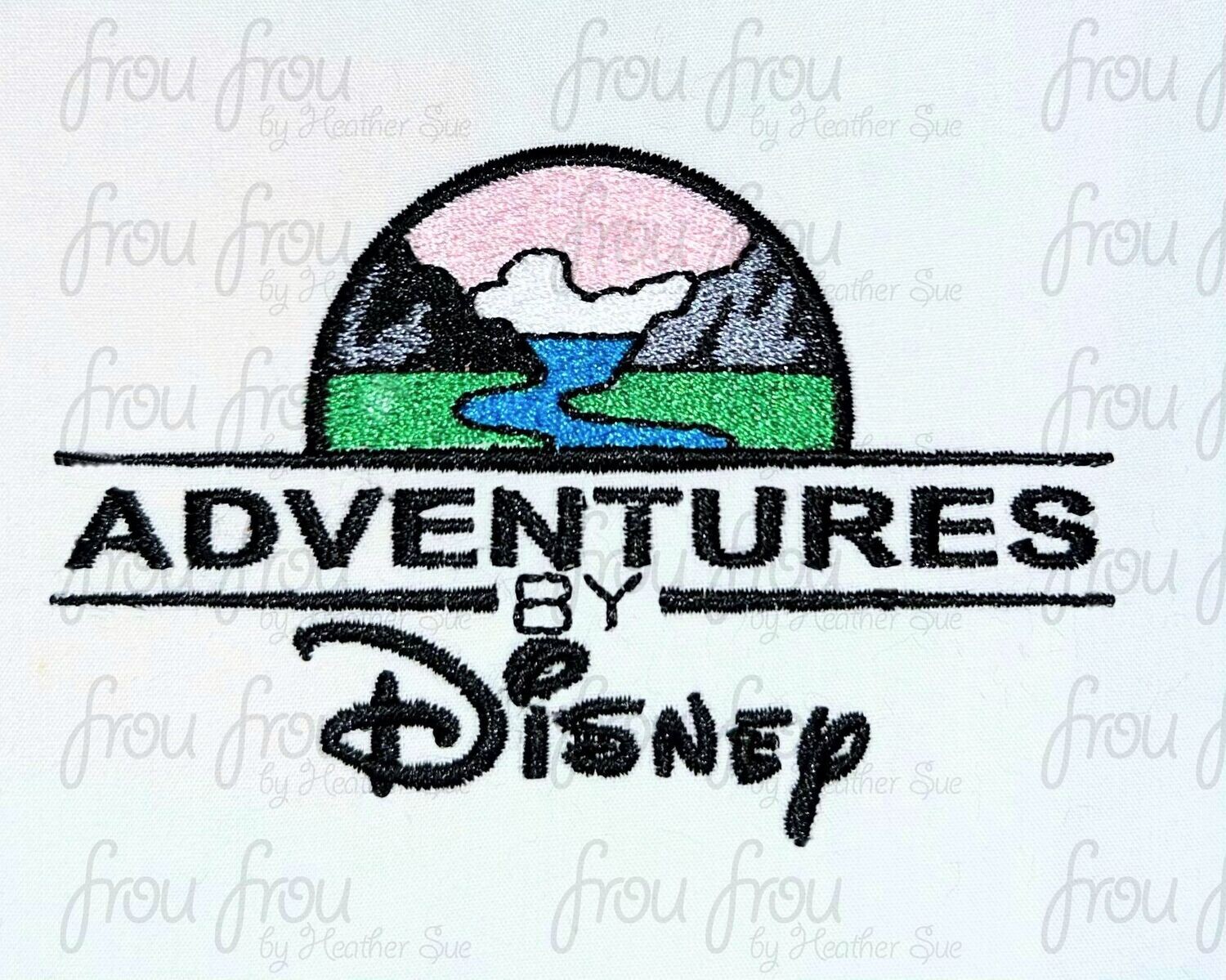 Adventures by Dis Logo, Machine Applique and Filled Embroidery Design 3"-16"