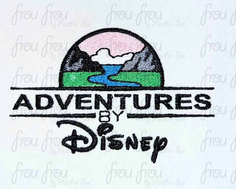 Adventures by Dis Logo,  Machine Applique and Filled Embroidery Design 3"-16"