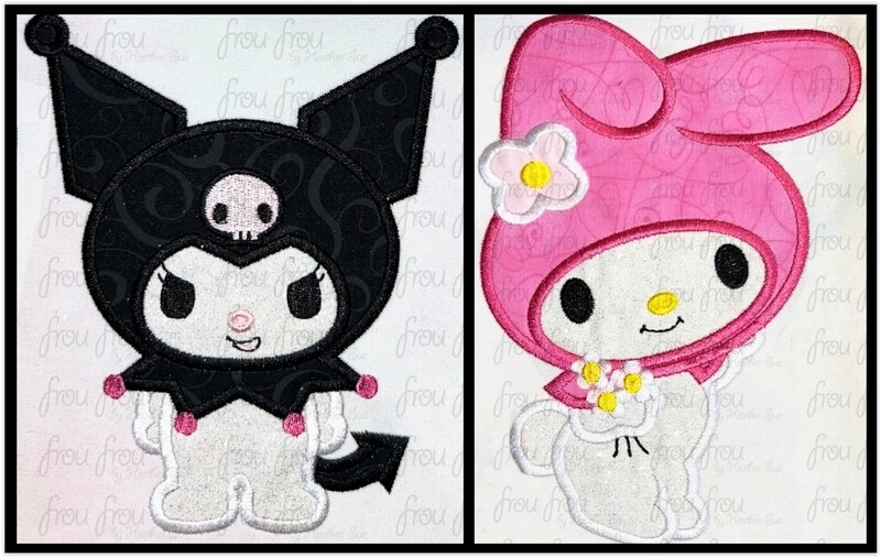 Kure Omi Rabbit and Mel Ody Bunny TWO Design SET Machine Applique and Filled Embroidery Design, Multiple Sizes, including 3"-16"