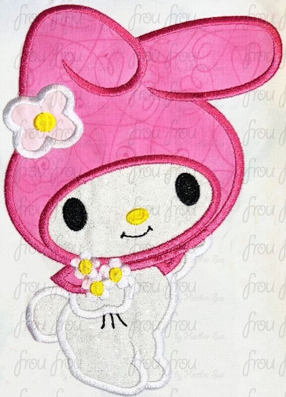 Mel Ody Bunny Machine Applique and Filled Embroidery Design, Multiple Sizes, including 3"-16"