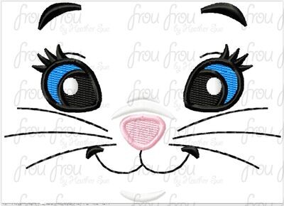 Mary Cat Just Face Machine Applique and filled Embroidery Design, Multiple Sizes 2