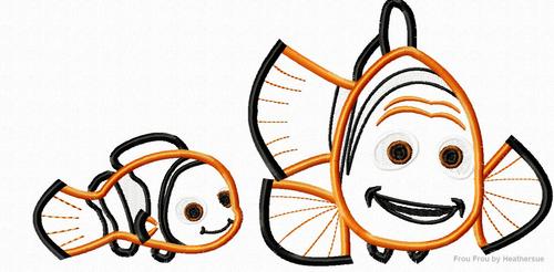 Martian and Neemo Clown Fish 2 Design SET Machine Applique Embroidery Design, Multiple Sizes, INCLUDING 4 INCH