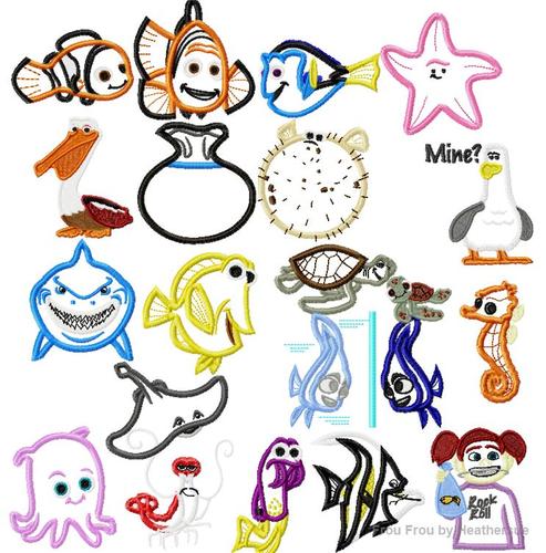 Neemo 21 design SET Machine Applique Embroidery Design, Multiple Sizes, INCLUDING 4 INCH