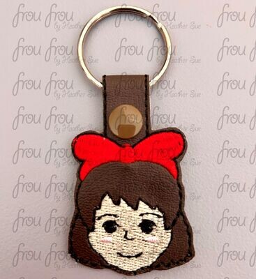 Keekee Delivery Service Anime Head Key Fob 2 versions each, short and long tab, velcro or snaps, THREE SIZES in the hoop Machine Applique Embroidery Design- 4
