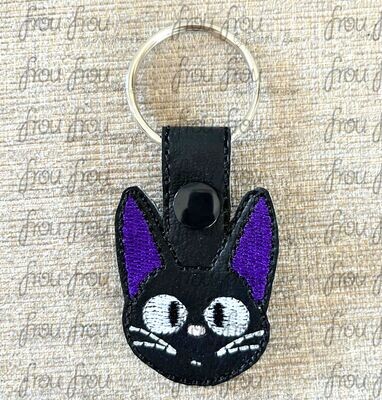 Jigee Cat Head Anime Key Fob 2 versions each, short and long tab, velcro or snaps, THREE SIZES in the hoop Machine Applique Embroidery Design- 4", 7", and 10"