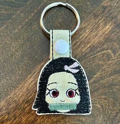 Nezooko Slayer Anime Head Key Fob, 2 versions each, short and long tab, velcro or snaps, THREE SIZES in the hoop Machine Applique Embroidery Design- 4