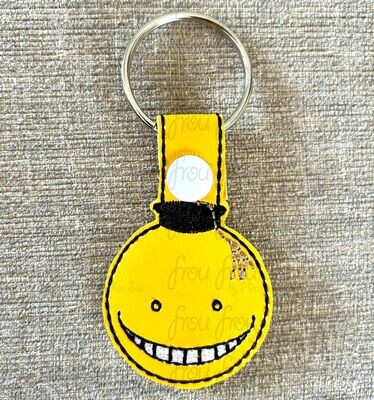Korow Sensei Anime Head Key Fob 2 versions each, short and long tab, velcro or snaps, THREE SIZES in the hoop Machine Applique Embroidery Design- 4", 7", and 10"