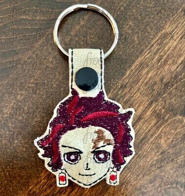 Tanjeero Slayer Anime Head Key Fob, 2 versions each, short and long tab, velcro or snaps, THREE SIZES in the hoop Machine Applique Embroidery Design- 4