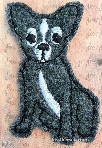 Clippie Boston Terrier Dog Full Body Machine Embroidery In The Hoop Project 1.5, 2, 3, and 4 inch