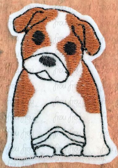 Clippie English Bulldog Dog Full Body Machine Embroidery In The Hoop Project 1.5, 2, 3, and 4 inch