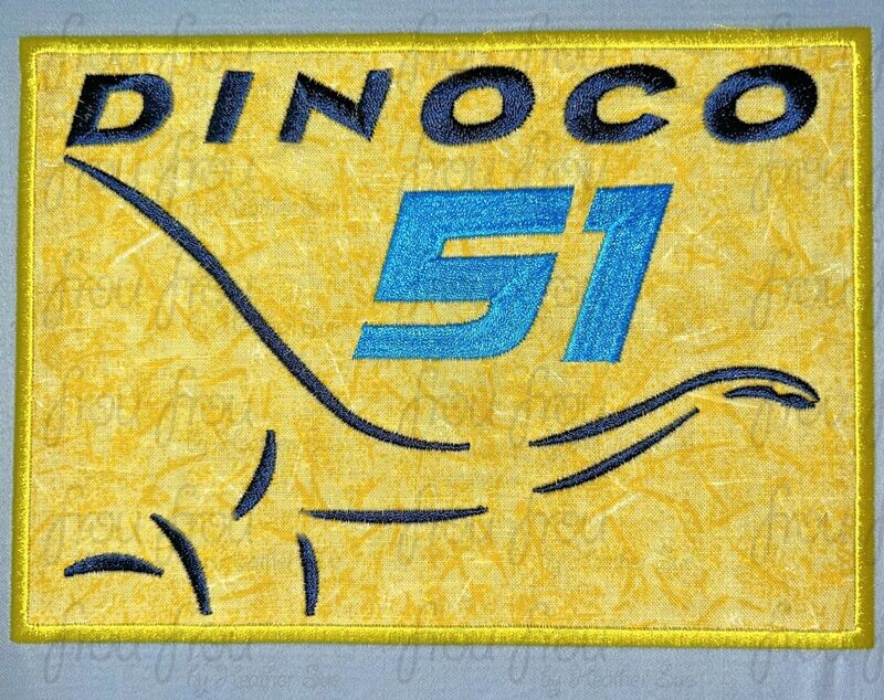 Dino Gas Cruise Car Door Logo Design Machine Applique and Line only  Two Versions Embroidery Design 3"-16"