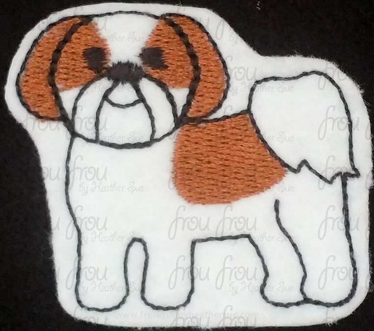 Clippie Shih Tzu Dog Full Body Machine Embroidery In The Hoop Project 1.5, 2, 3, and 4 inch
