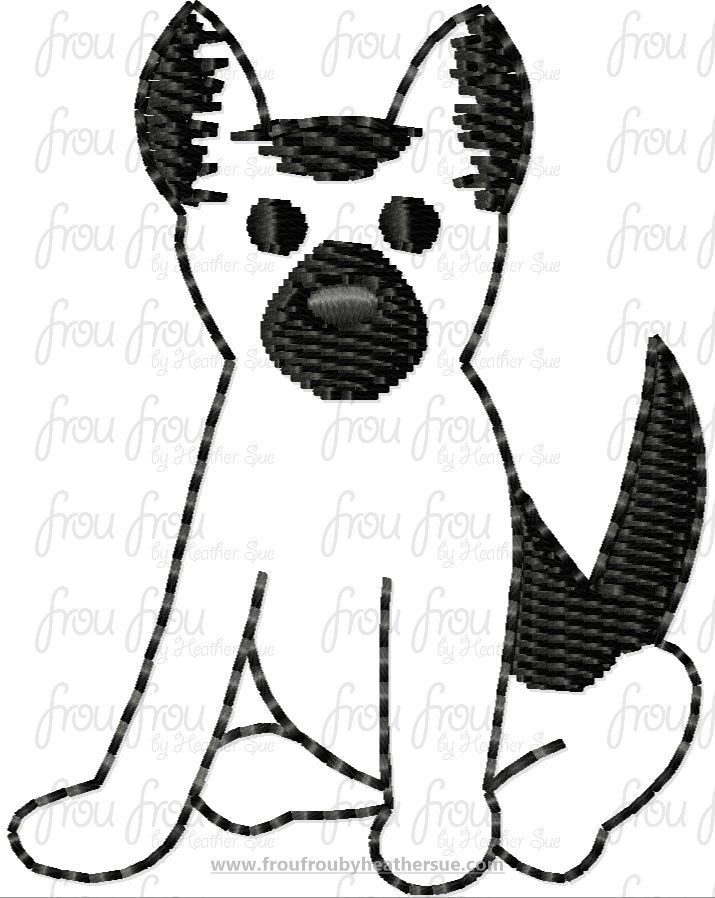 Clippie German Shepherd Dog Full Body Machine Embroidery In The Hoop Project 1.5, 2, 3, and 4 inch