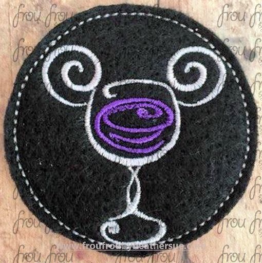 Clippie Wine Glass Mister Mouse Head Machine Embroidery In The Hoop Project 1.5, 2, 3, and 4 inch