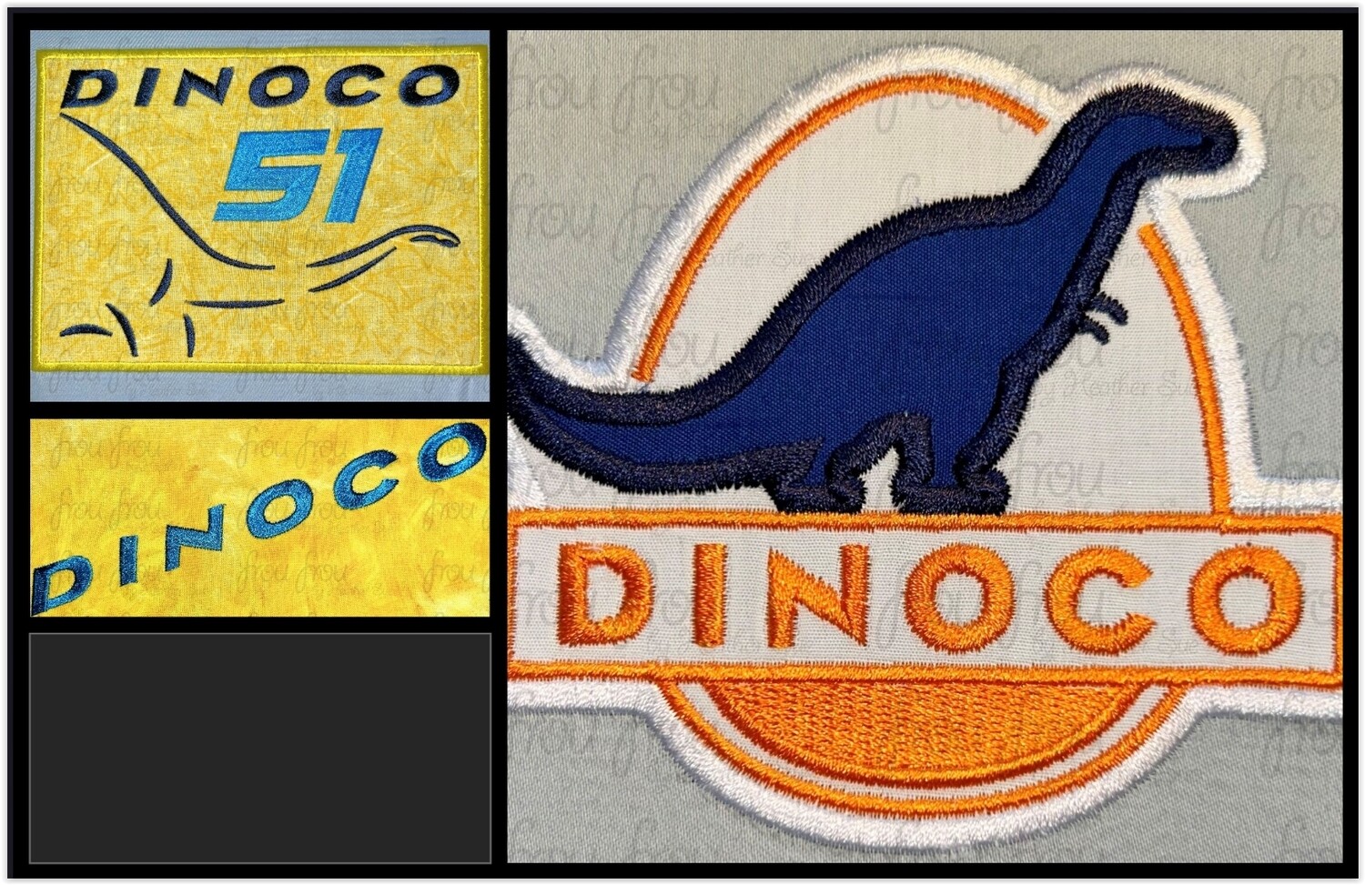 Dino Gas Station THREE Design SET Machine Applique, Filled, and Line only Embroidery Designs some in 1.5