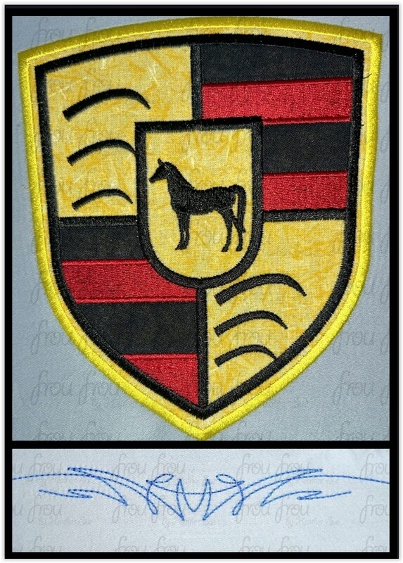 Sallie Car Hood Logo and Trunk Pinstripe TWO Design SET Machine Applique and Filled Embroidery Designs 3"-16"