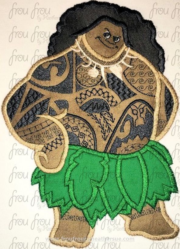 Mowi Hawaii Polynesian Demi God Mona Machine Applique Embroidery Design, Multiple sizes 4"-16"
