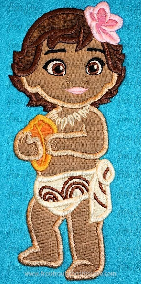 Baby Toddler Mona Polynesian Princess Machine Applique Embroidery Design, Multiple sizes 3"-16"