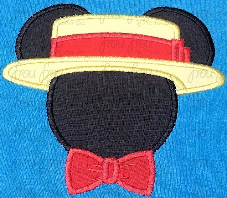 Dapper Straw Boater Hat Mister Mouse Head Machine Applique Embroidery Design Multiple Sizes, including 4&quot;-16&quot;