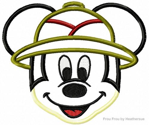 Mister Mouse Safari Hat Face Machine Applique Embroidery Design, Multiple Sizes- including 4 INCH