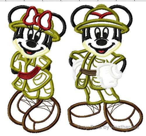 Mister and Miss Mouse Safari Full Body SET Machine Applique Embroidery Design, Multiple Sizes- including 4 INCH