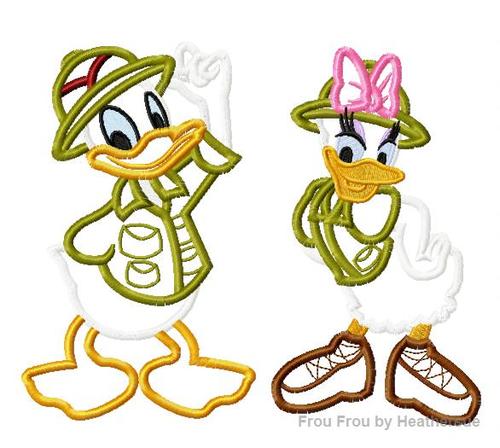 Dasey and Don Duck Safari Full Body Set Machine Applique Embroidery Design, Multiple Sizes- including 4 INCH
