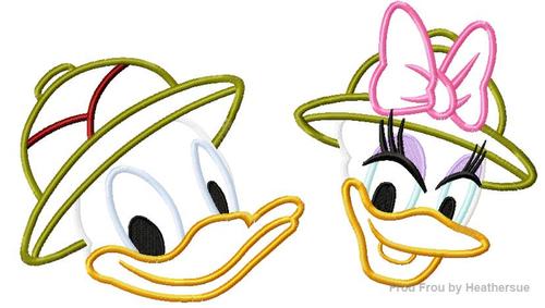 Dasey and Don Duck Safari Face SET Machine Applique Embroidery Design, Multiple Sizes- including 4 INCH