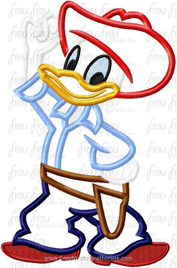 Cowboy Don Duck Full Body Machine Applique Embroidery Design, Multiple Sizes- 4&quot;-16&quot;