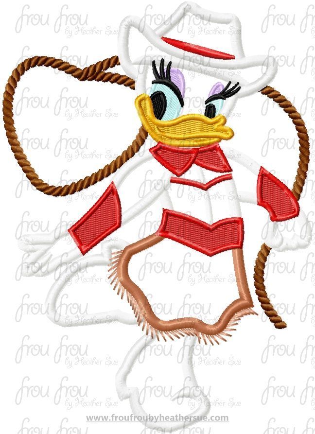 Cowgirl Dasey Duck Full Body Machine Applique Embroidery Design, Multiple Sizes- 4&quot;-16&quot;