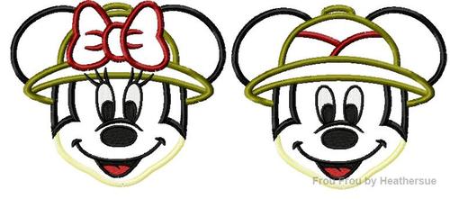 Safari Mister and Miss Mouse Face SET Machine Applique Embroidery Design, Multiple Sizes- including 4 INCH